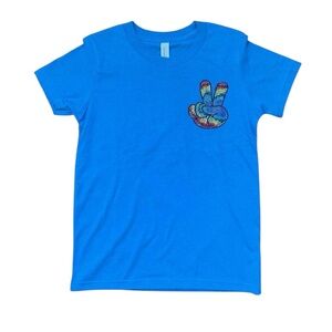 Girls Rhinestone Peace Sign Short Sleeve Tee Shirt Size Small Boutique Handmade